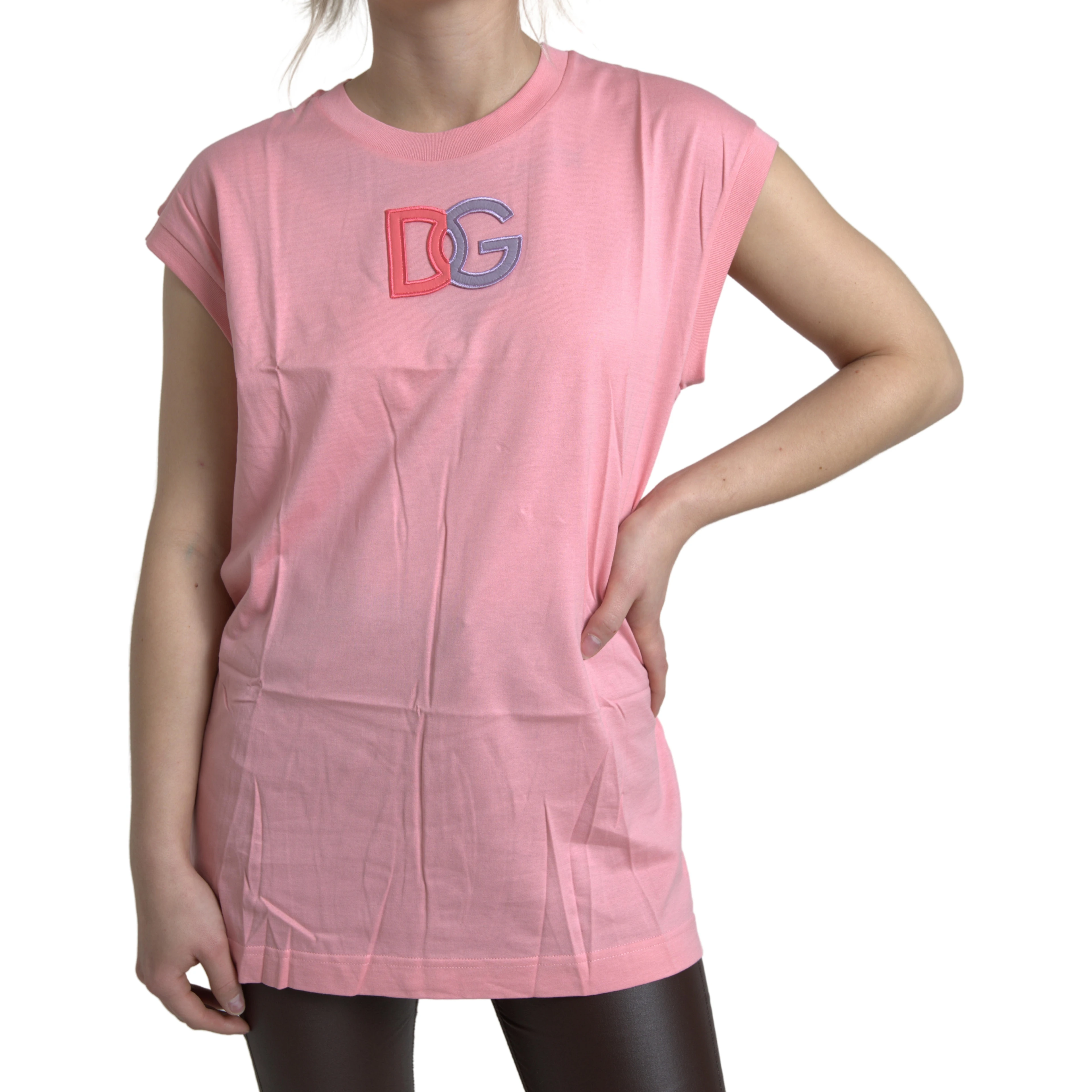 Pink Cotton DG Logo Crew Neck Tank T-shirt