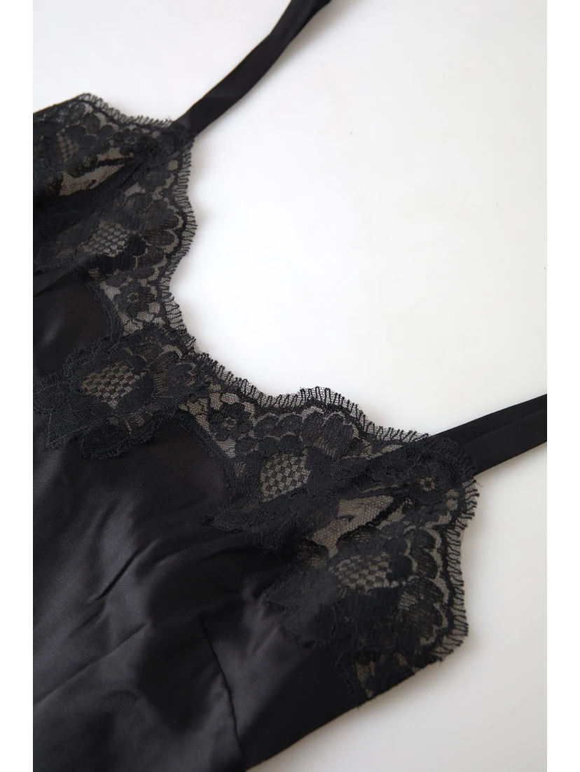 Black Lace Silk Sleepwear Camisole Top Underwear