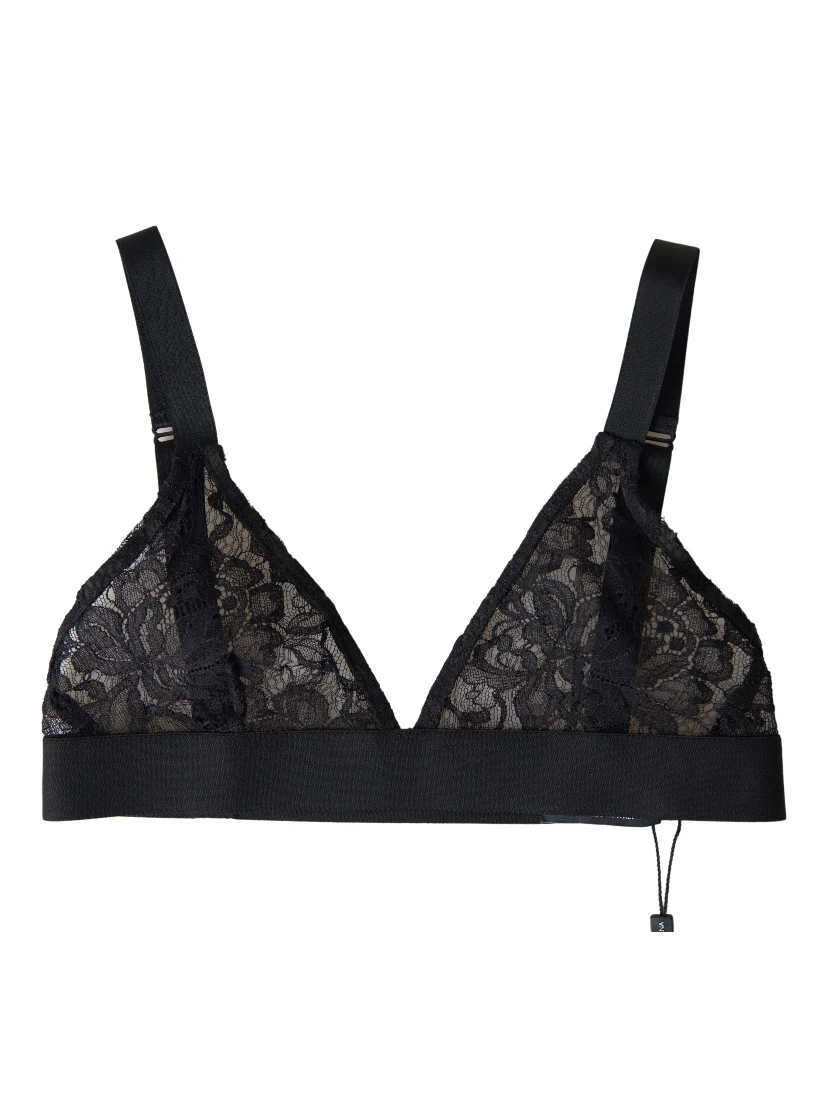 Black Floral Lace Nylon Stretch Bra Underwear