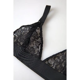 Black Floral Lace Nylon Stretch Bra Underwear