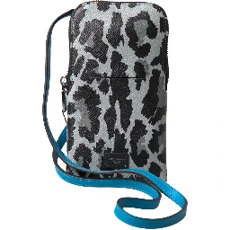 Gray Leopard Leather Men Purse Crossbody Sling Phone Bag
