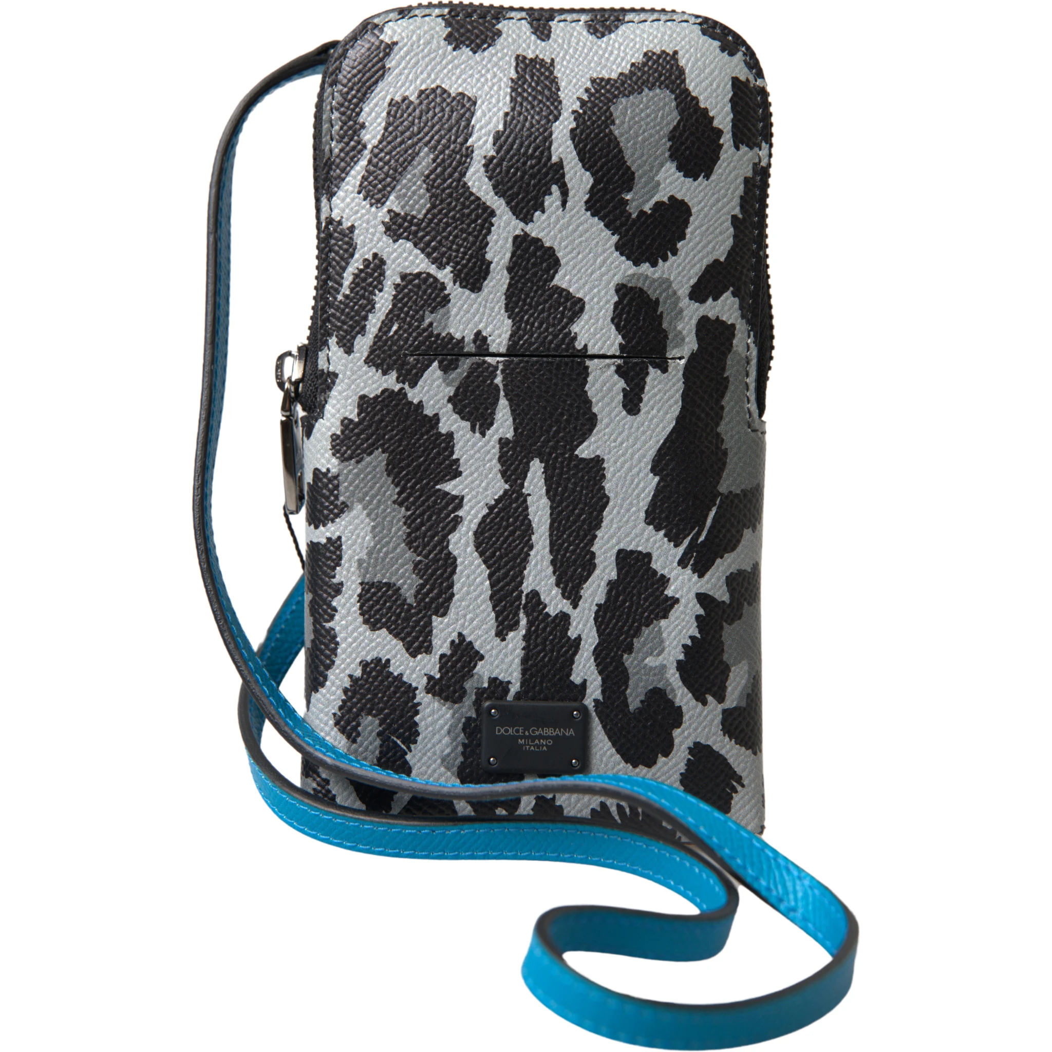 Gray Leopard Leather Men Purse Crossbody Sling Phone Bag