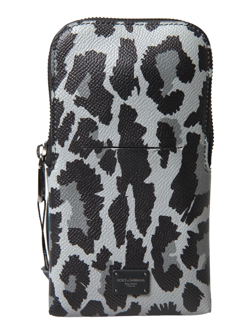 Gray Leopard Leather Men Purse Crossbody Sling Phone Bag