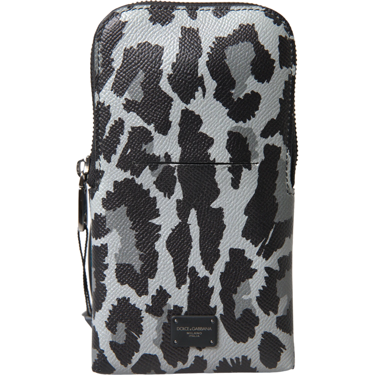 Gray Leopard Leather Men Purse Crossbody Sling Phone Bag
