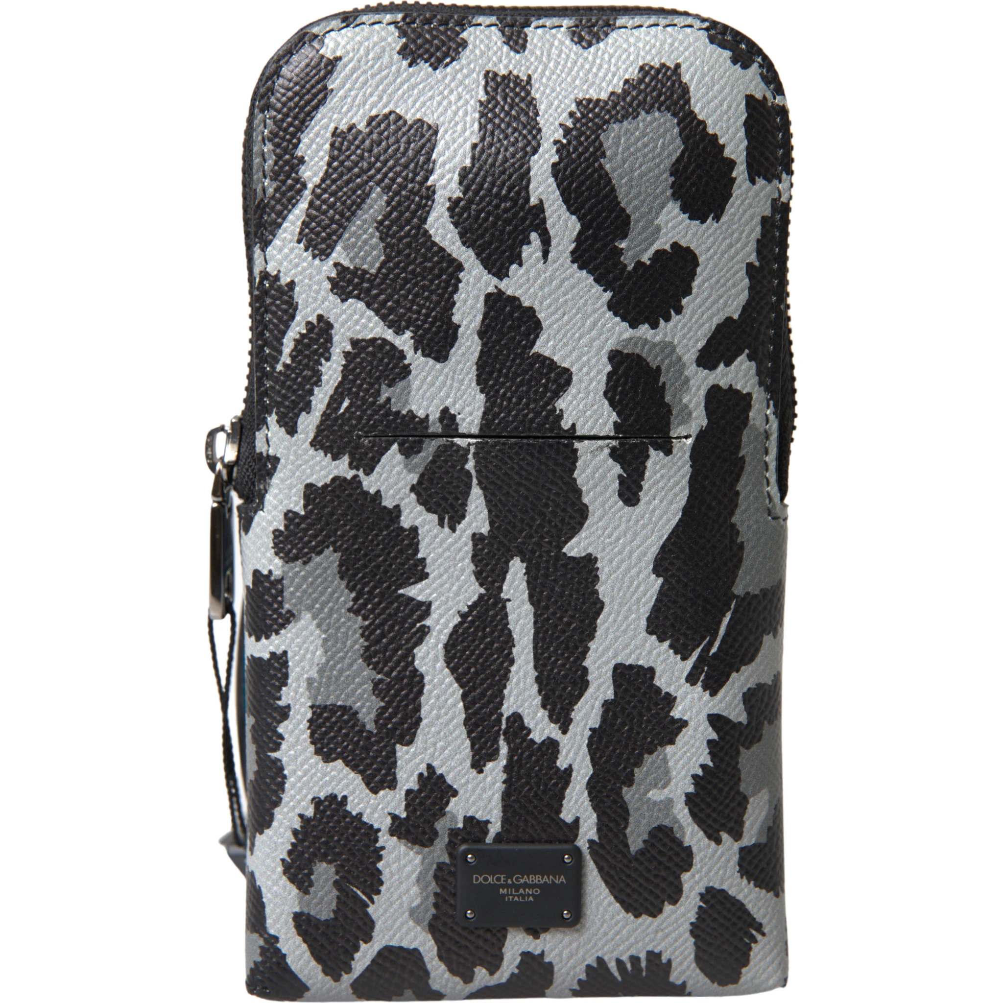 Gray Leopard Leather Men Purse Crossbody Sling Phone Bag