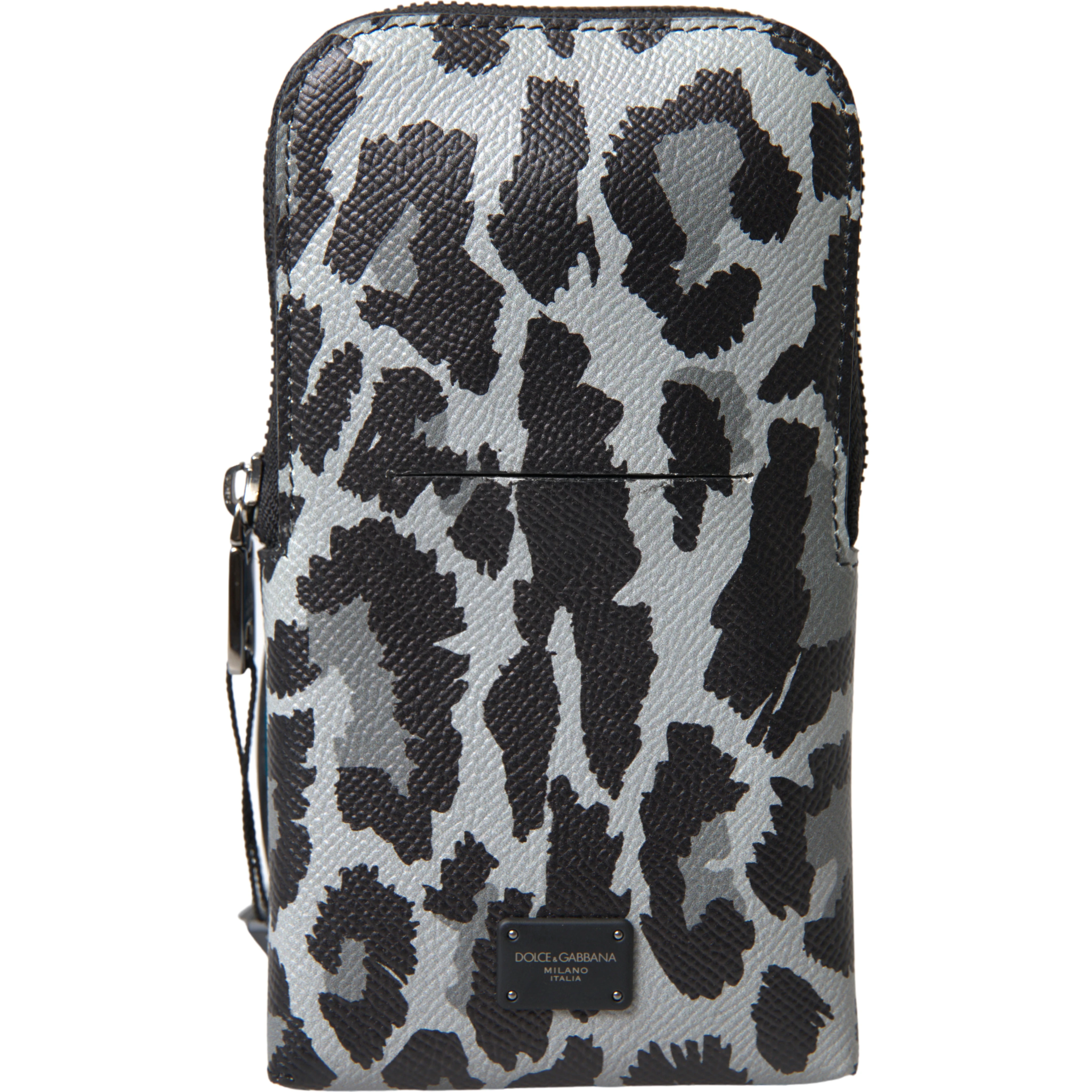 Gray Leopard Leather Men Purse Crossbody Sling Phone Bag