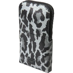 Gray Leopard Leather Men Purse Crossbody Sling Phone Bag