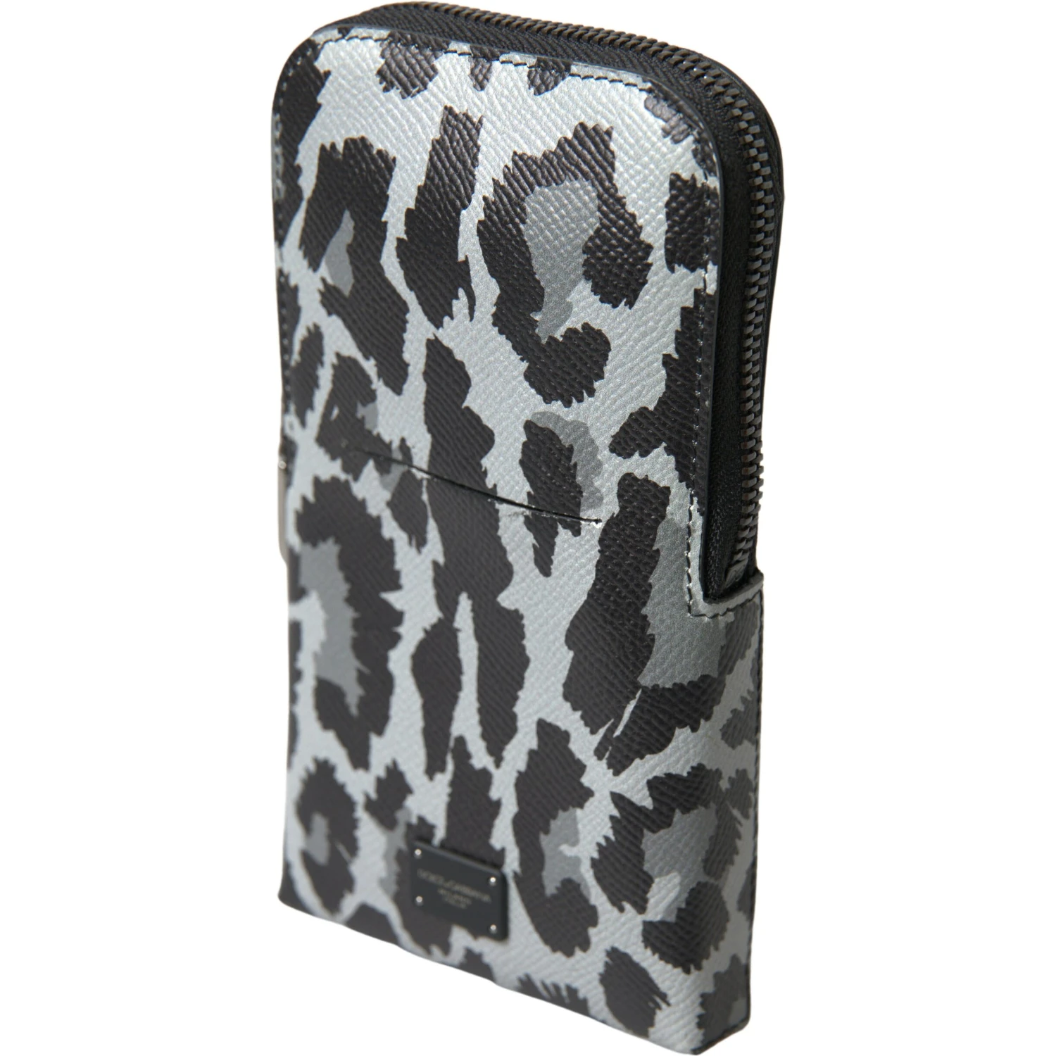 Gray Leopard Leather Men Purse Crossbody Sling Phone Bag