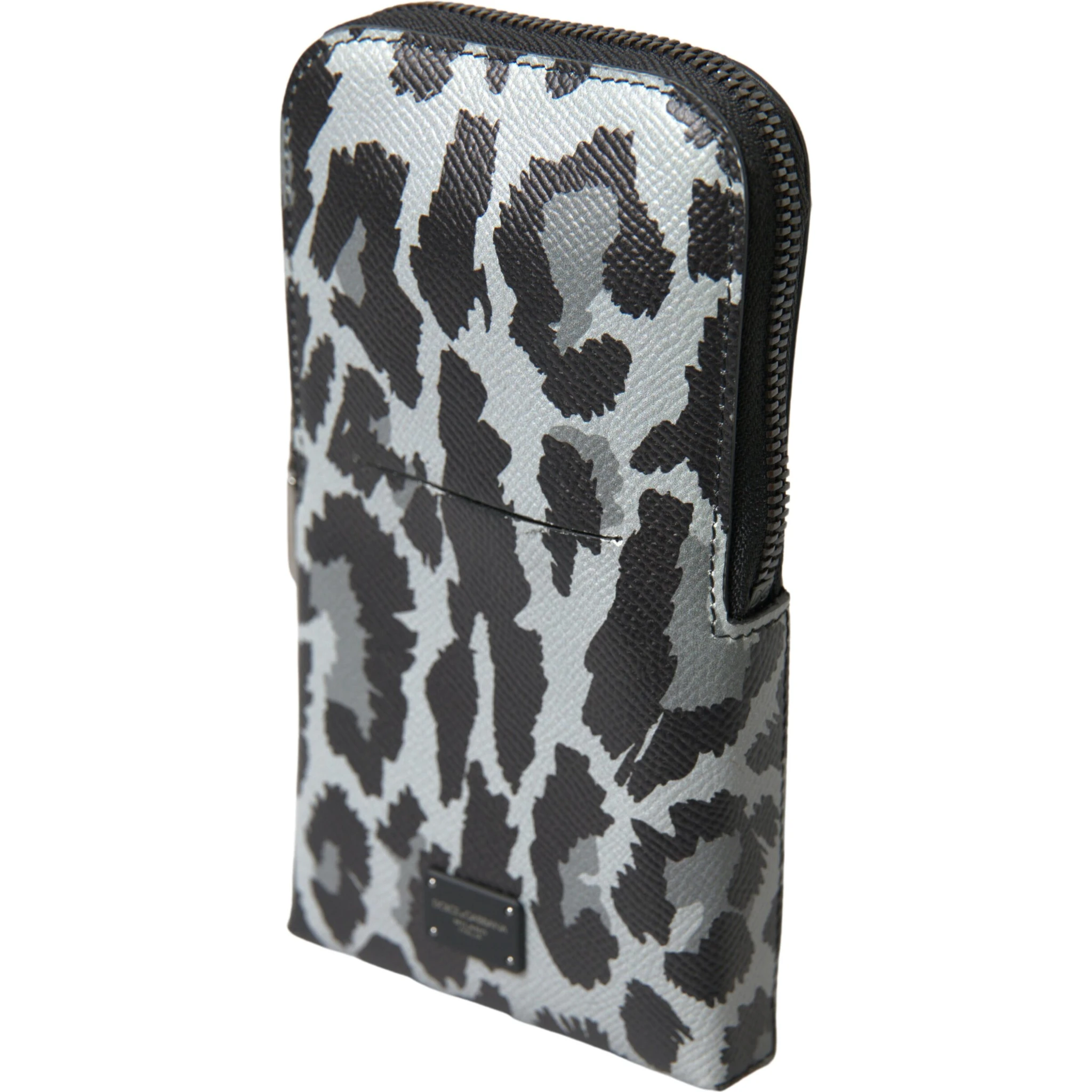 Gray Leopard Leather Men Purse Crossbody Sling Phone Bag