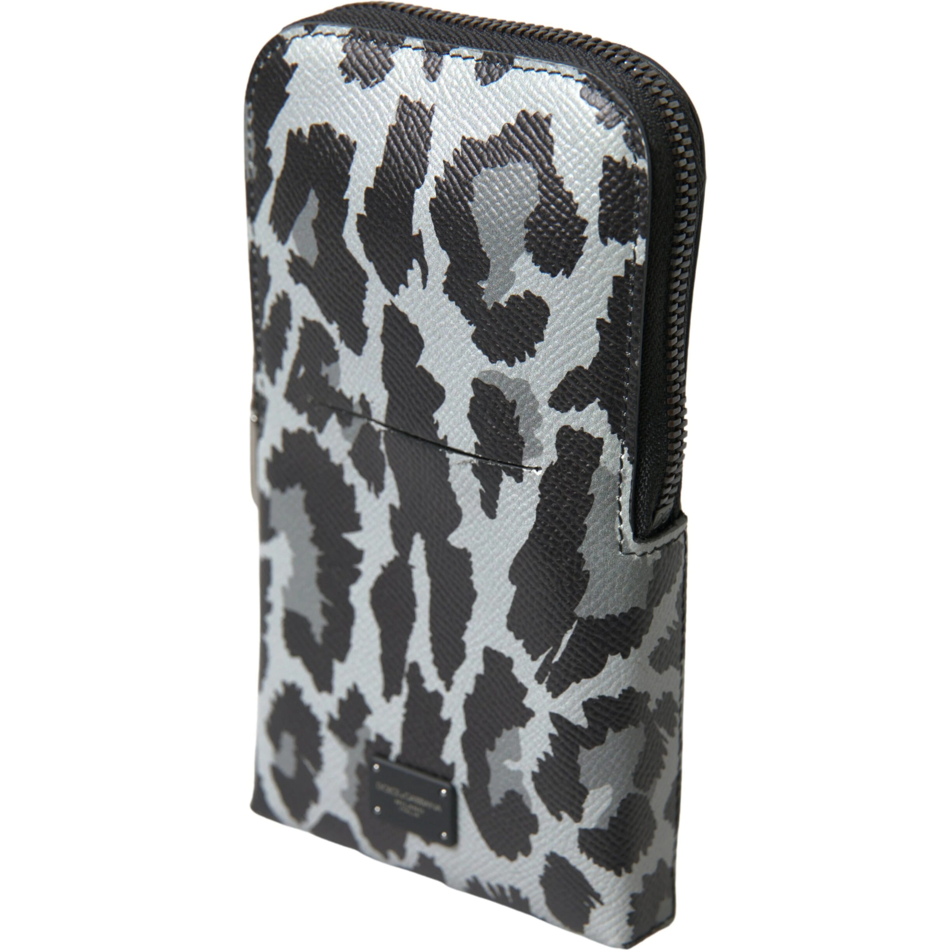 Gray Leopard Leather Men Purse Crossbody Sling Phone Bag