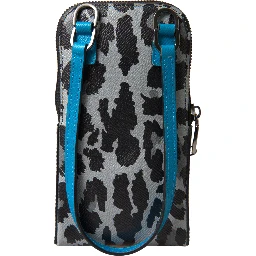 Gray Leopard Leather Men Purse Crossbody Sling Phone Bag