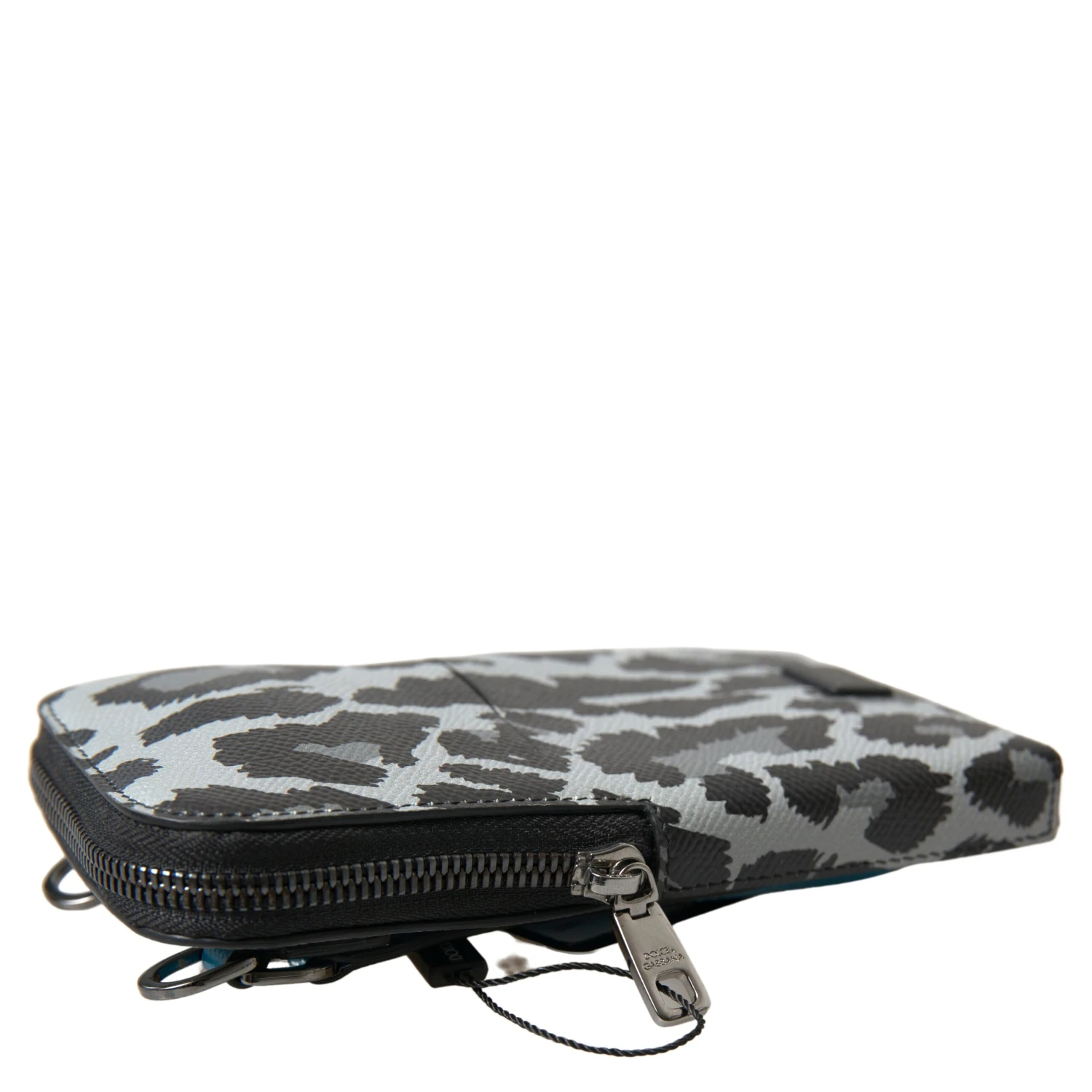 Gray Leopard Leather Men Purse Crossbody Sling Phone Bag