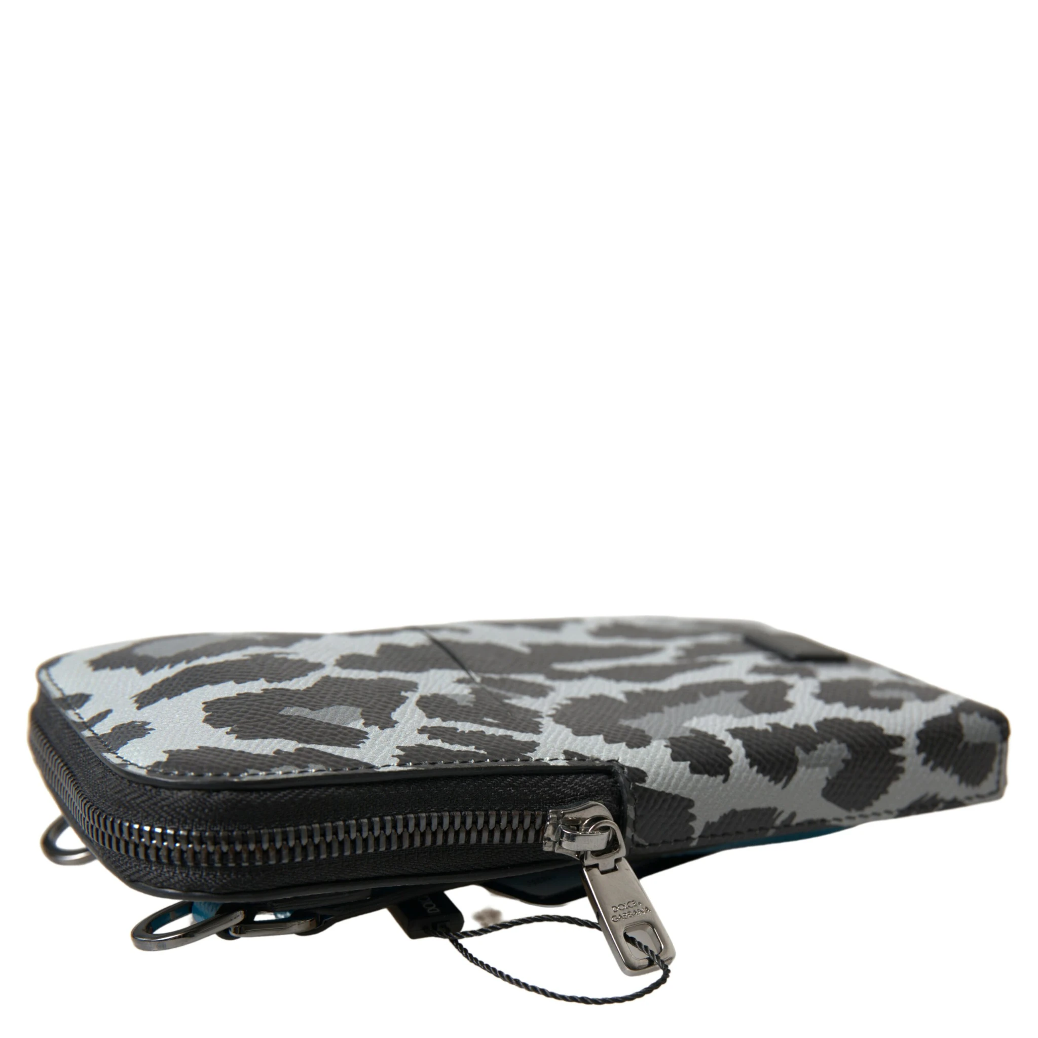 Gray Leopard Leather Men Purse Crossbody Sling Phone Bag