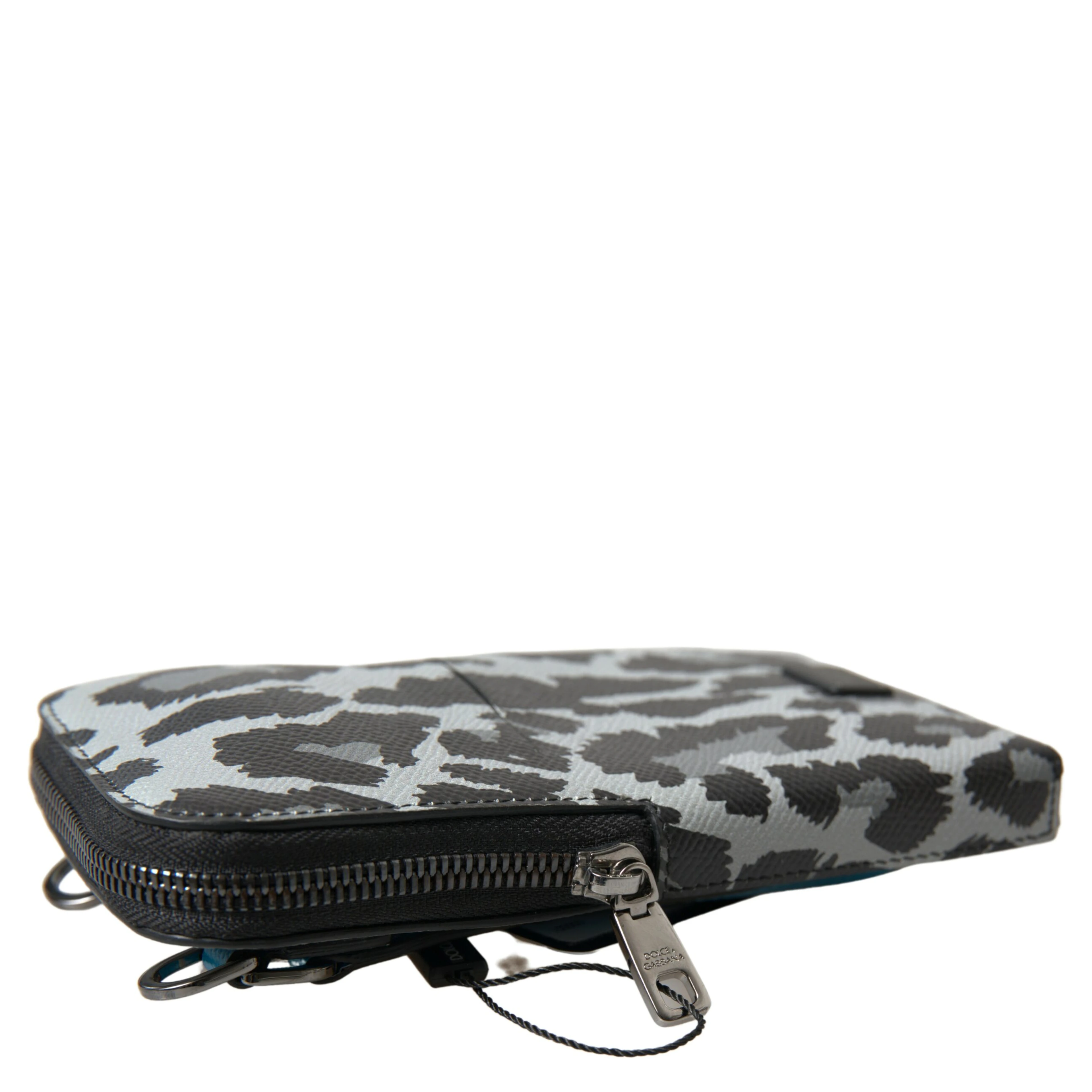 Gray Leopard Leather Men Purse Crossbody Sling Phone Bag