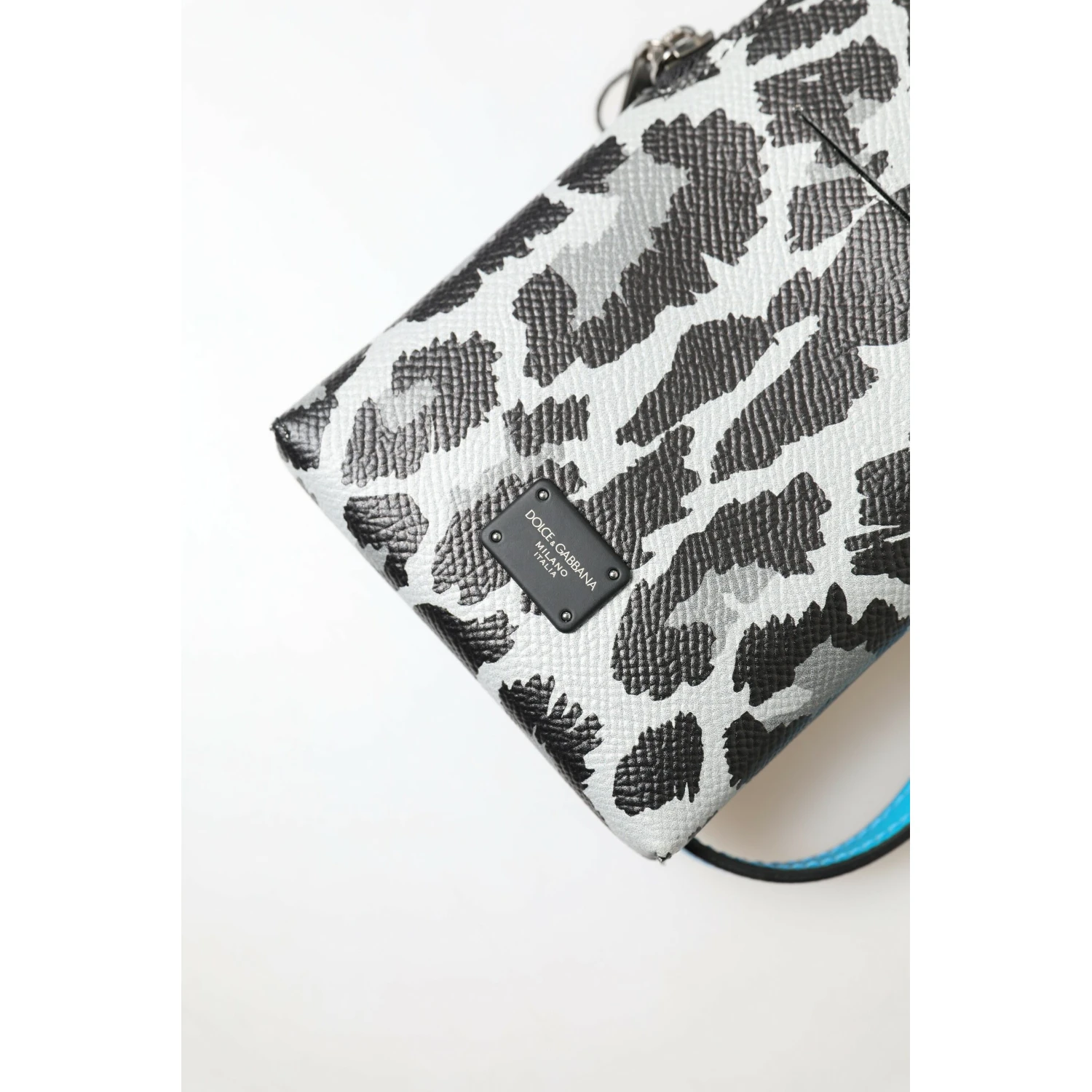 Gray Leopard Leather Men Purse Crossbody Sling Phone Bag