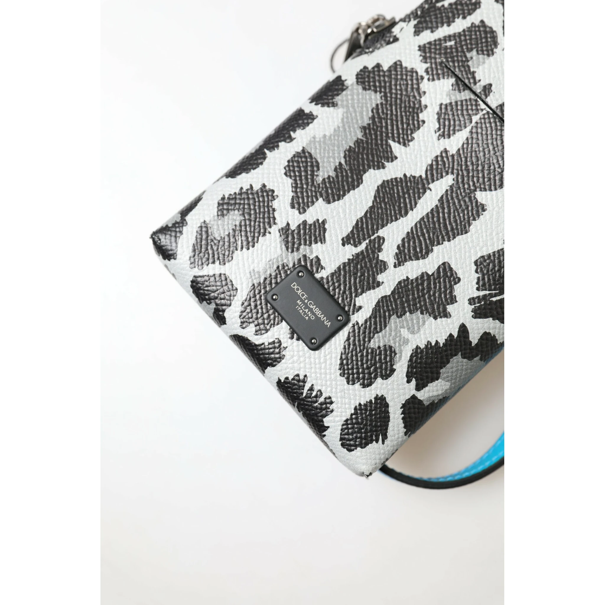 Gray Leopard Leather Men Purse Crossbody Sling Phone Bag