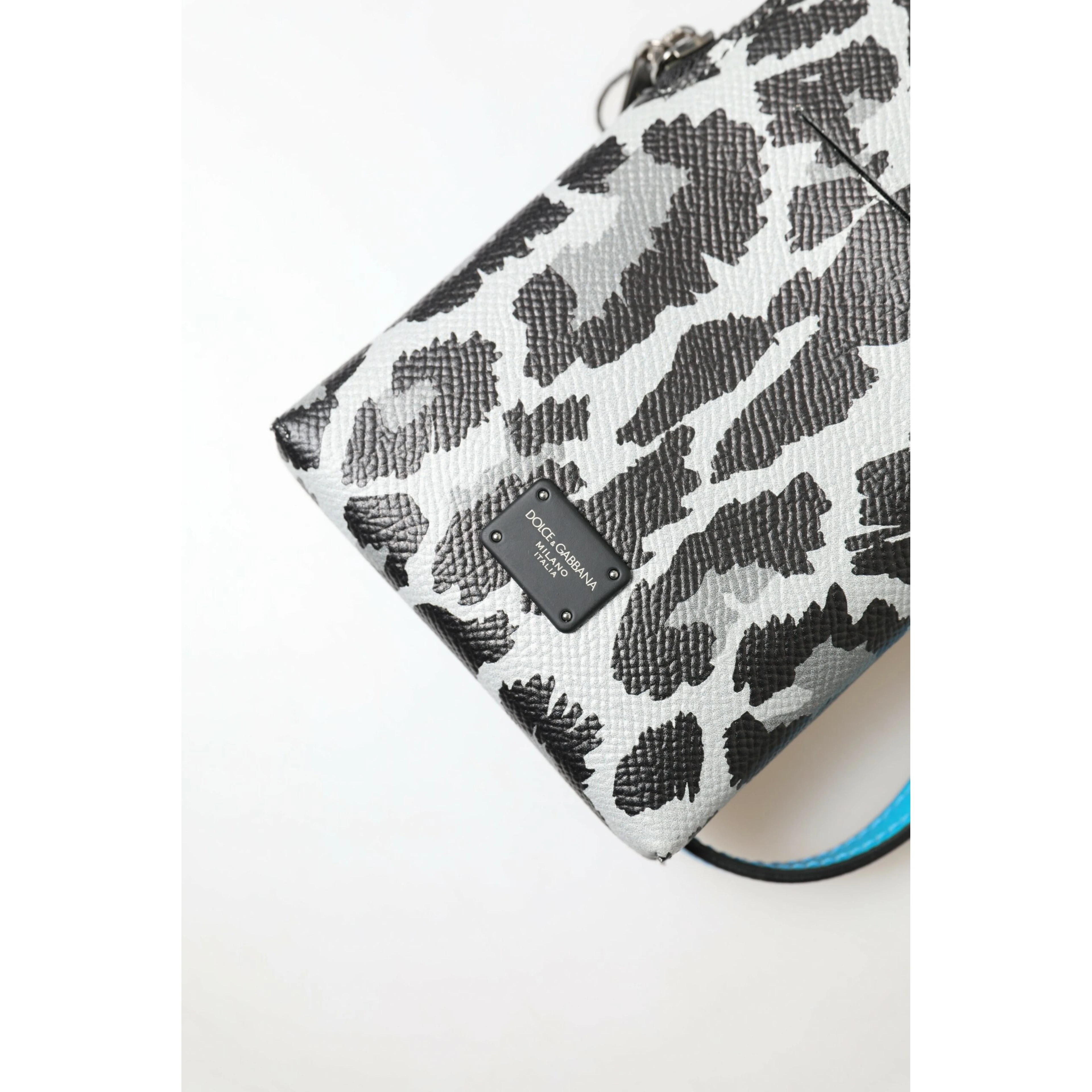 Gray Leopard Leather Men Purse Crossbody Sling Phone Bag