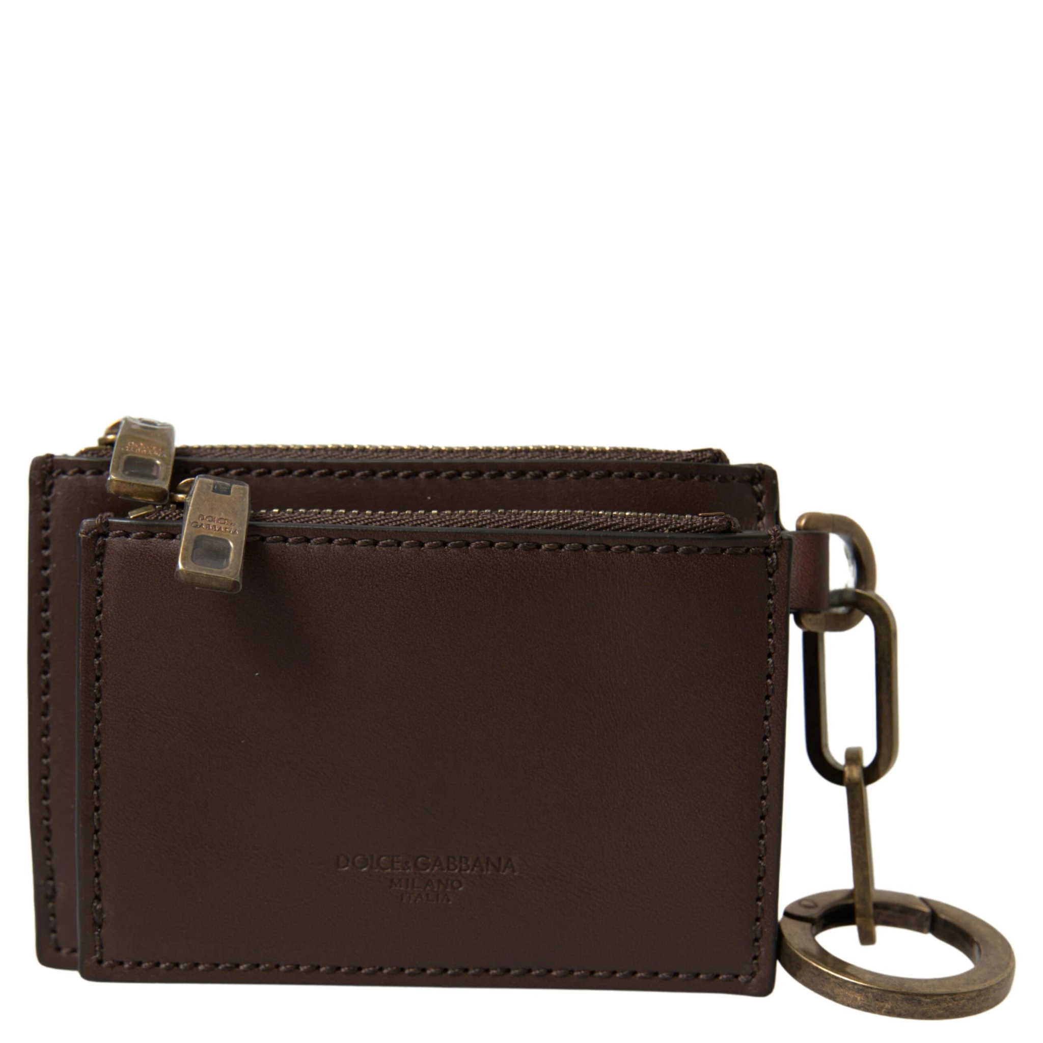 Brown Leather Zip Logo Keyring Coin Purse Wallet
