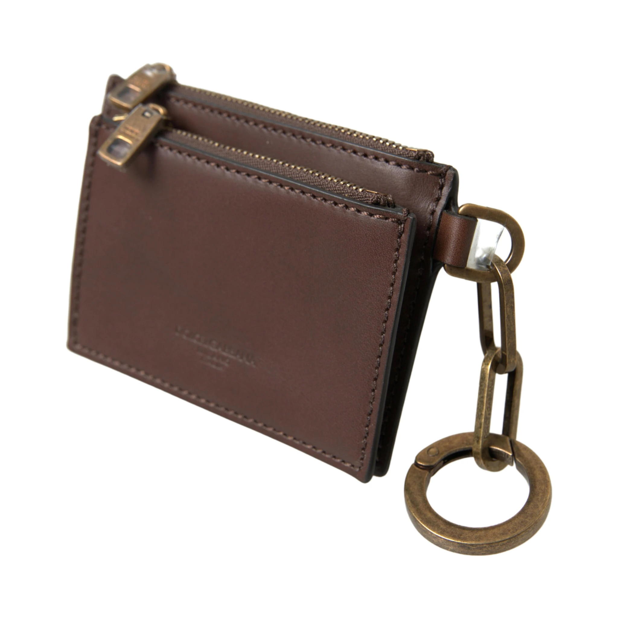 Brown Leather Zip Logo Keyring Coin Purse Wallet