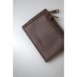 Brown Leather Zip Logo Keyring Coin Purse Wallet