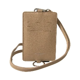 Beige Leather Lanyard Logo Card Holder Men Wallet