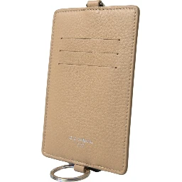 Beige Leather Lanyard Logo Card Holder Men Wallet