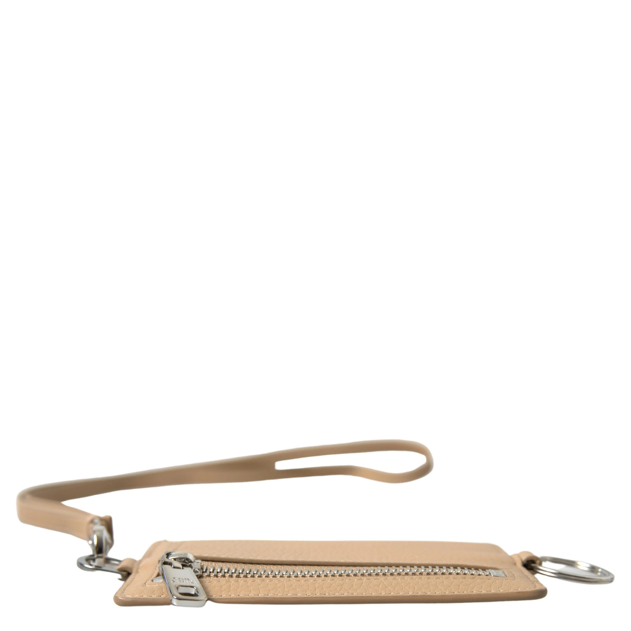 Beige Leather Lanyard Logo Card Holder Men Wallet