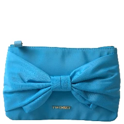 Blue Tafta Silk Large Bow Zipper Clutch Women Borse Logo Bag