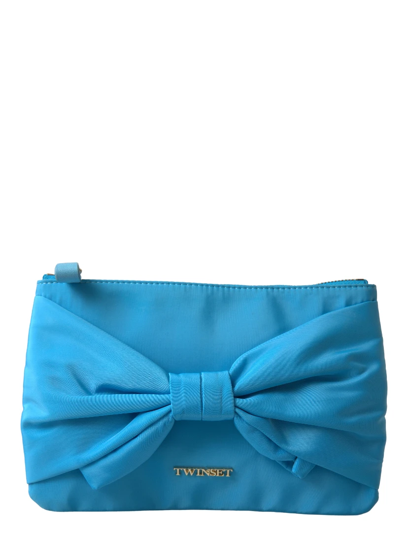 Blue Tafta Silk Large Bow Zipper Clutch Women Borse Logo Bag