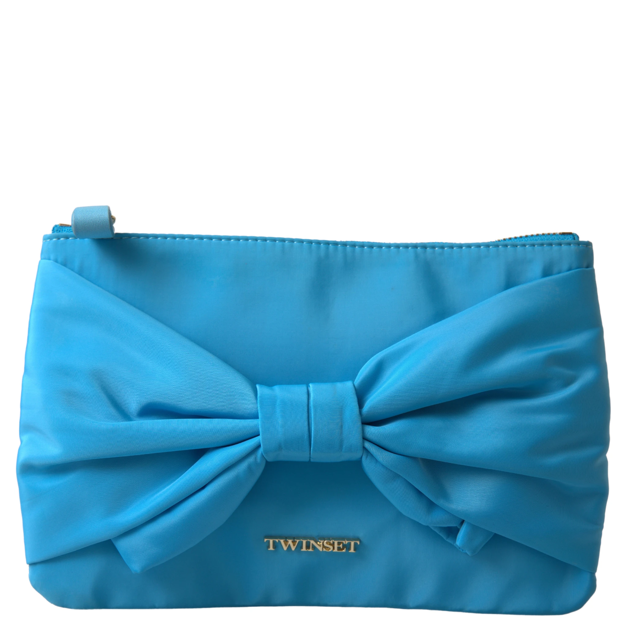 Blue Tafta Silk Large Bow Zipper Clutch Women Borse Logo Bag