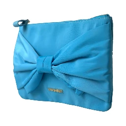 Blue Tafta Silk Large Bow Zipper Clutch Women Borse Logo Bag