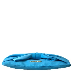 Blue Tafta Silk Large Bow Zipper Clutch Women Borse Logo Bag