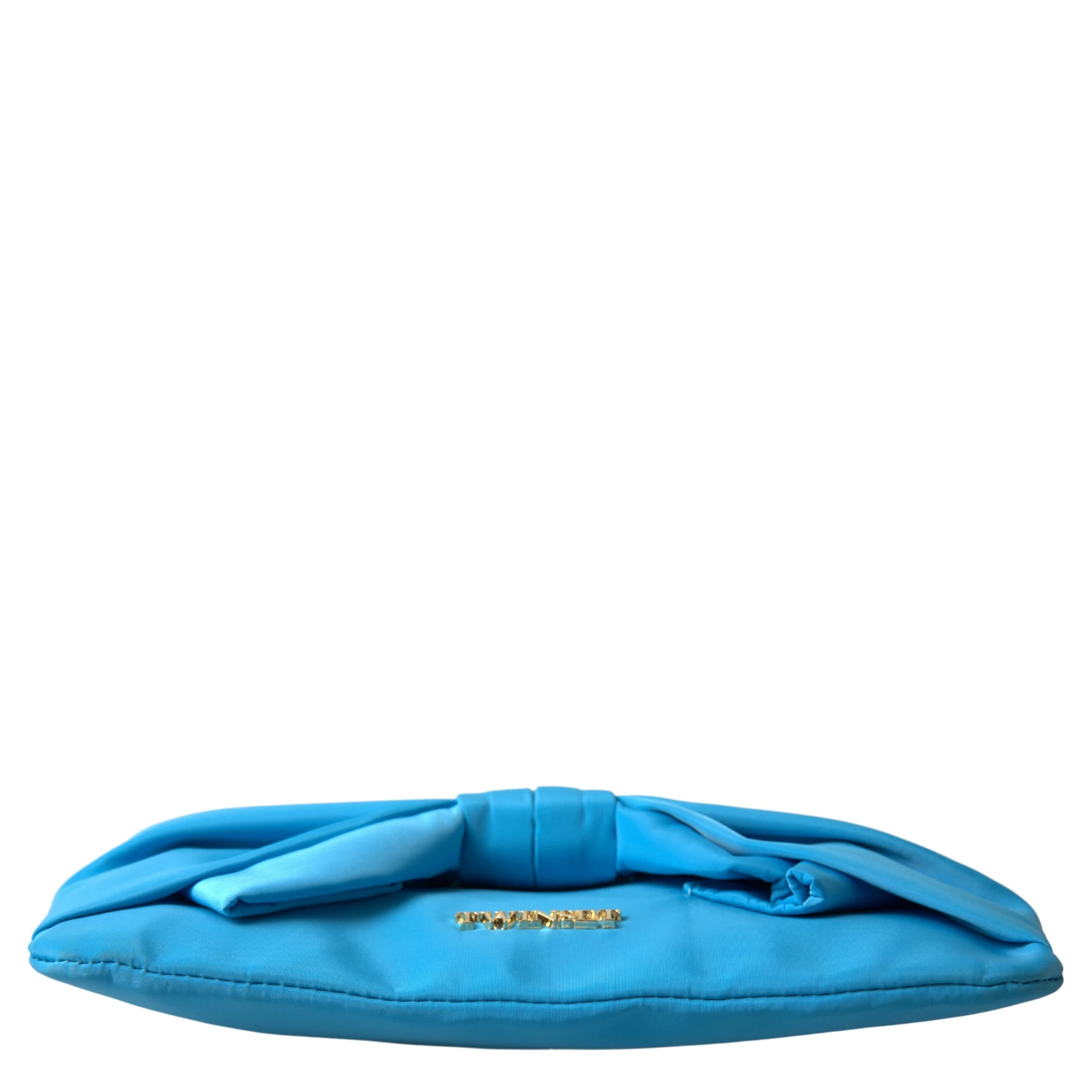 Blue Tafta Silk Large Bow Zipper Clutch Women Borse Logo Bag