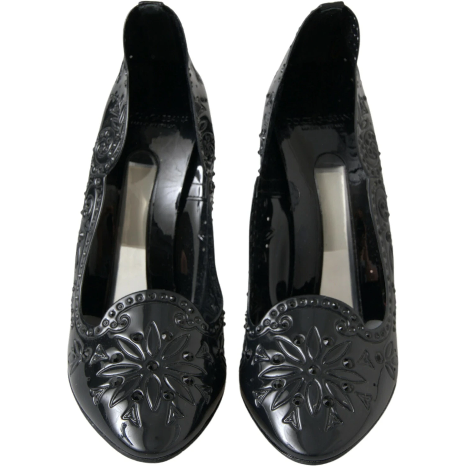 Black CINDERELLA Floral Crystal Heels Shoes