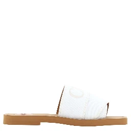 White Cotton Slides Woody Sandals