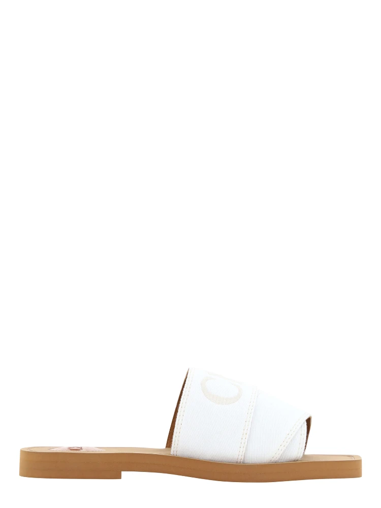 White Cotton Slides Woody Sandals