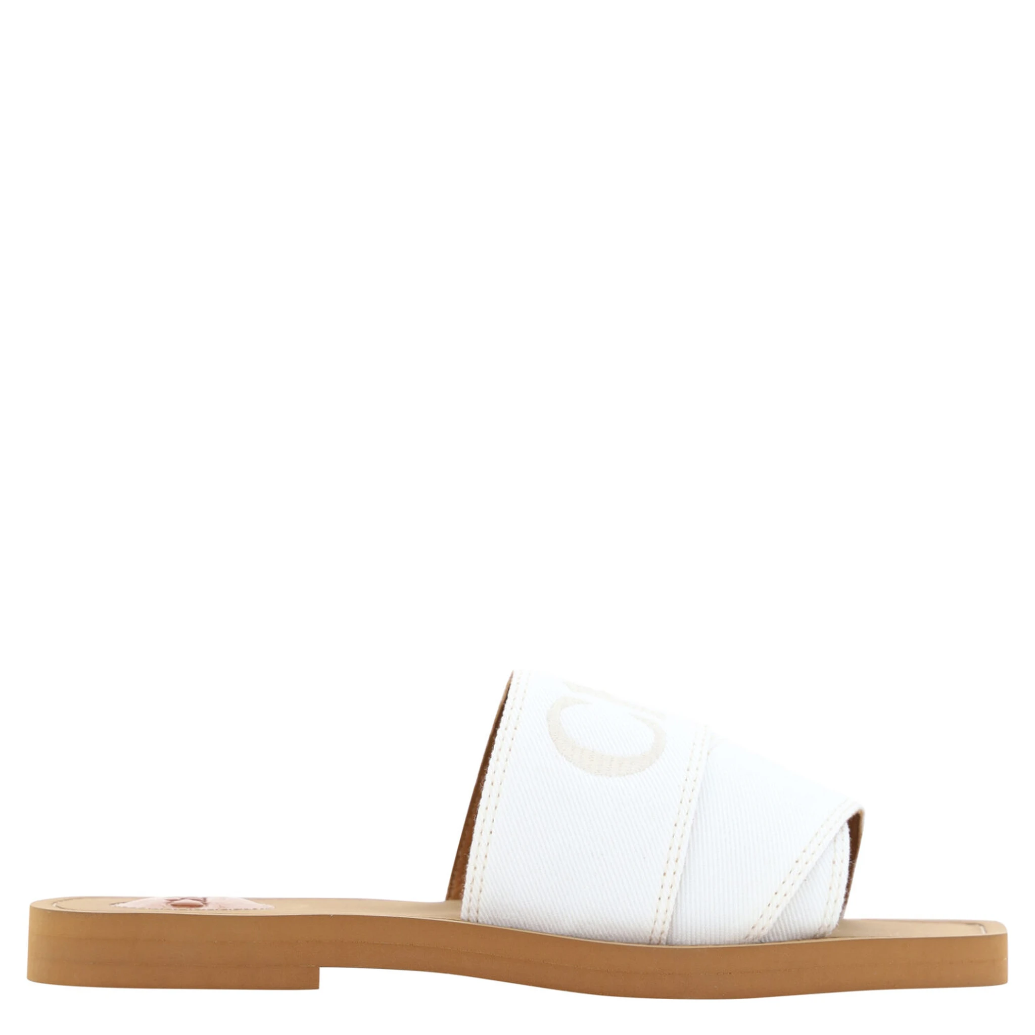 White Cotton Slides Woody Sandals