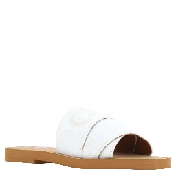 White Cotton Slides Woody Sandals