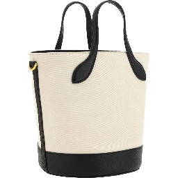 White and Black Leather Bucket Bag