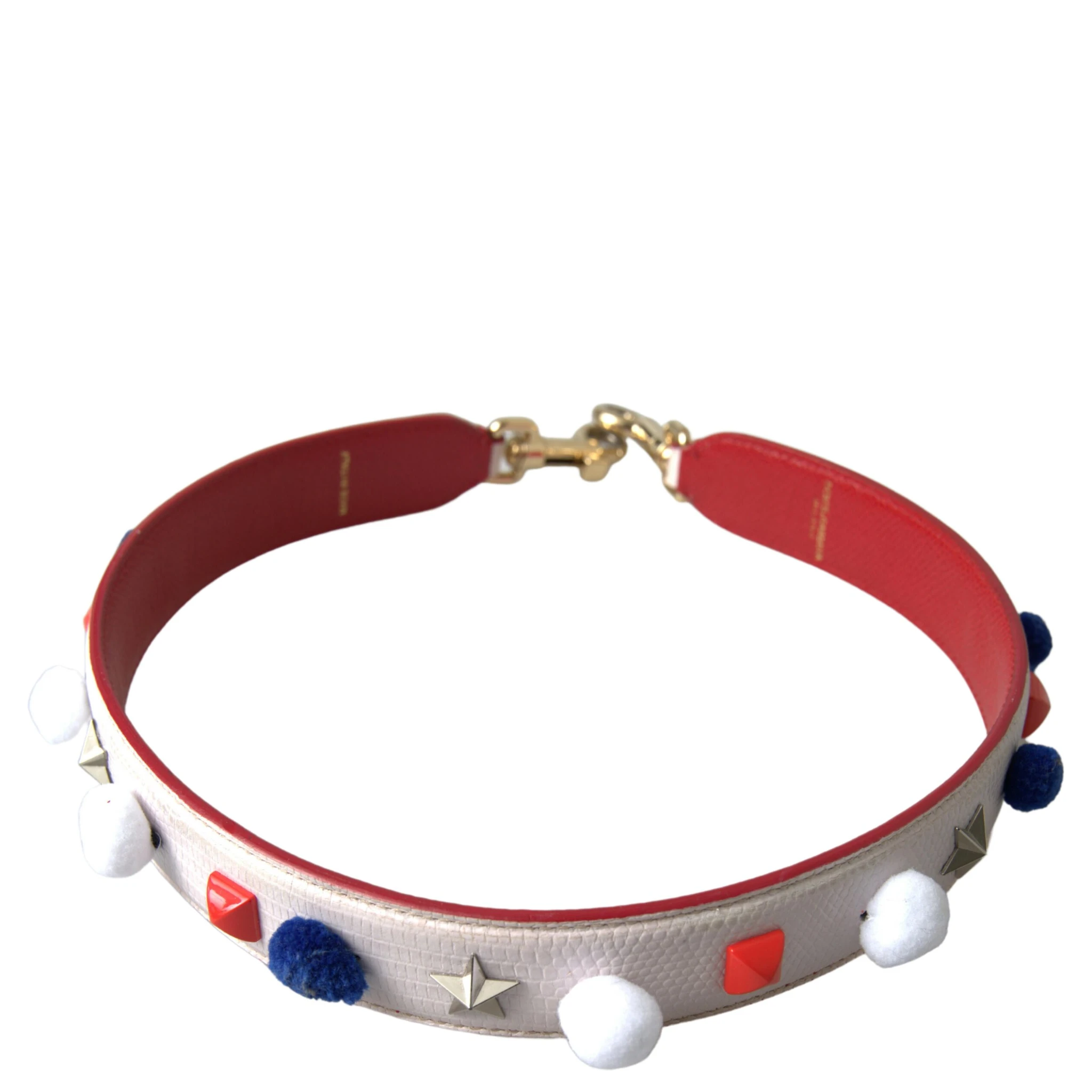 White Leather Studded Bag Shoulder Strap