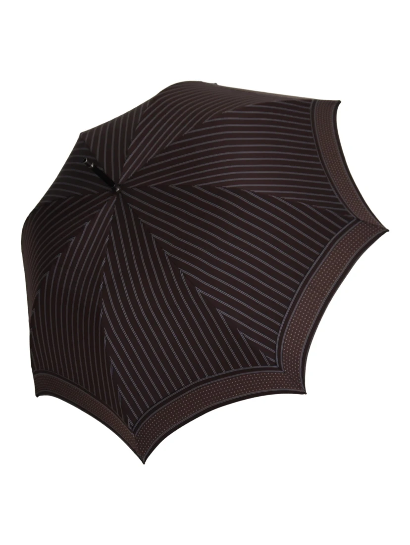 Brown Striped Leather Handle Collapsible Sartoria Umbrella