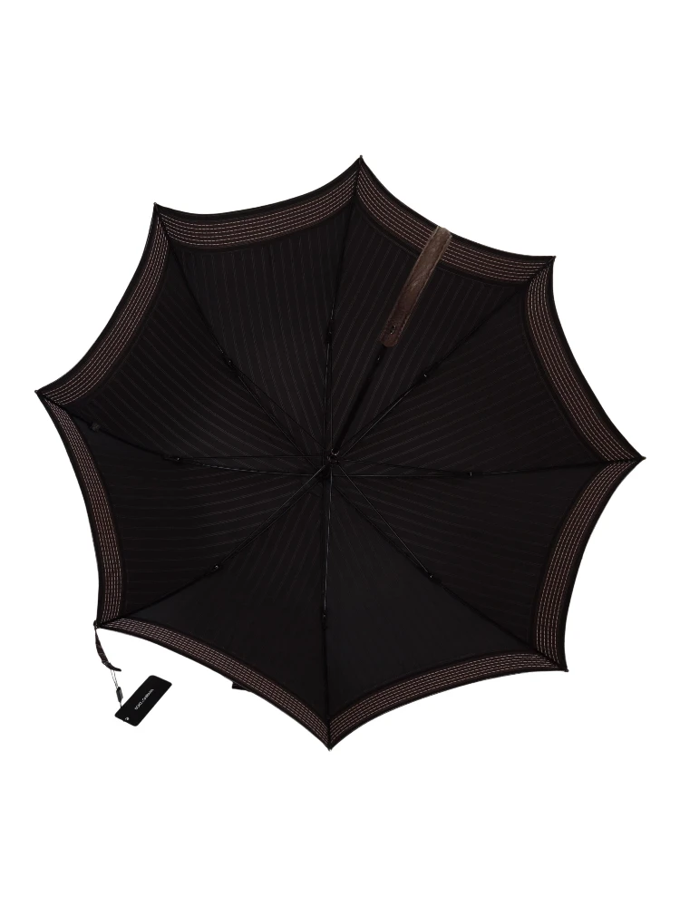 Brown Striped Leather Handle Collapsible Sartoria Umbrella alternative