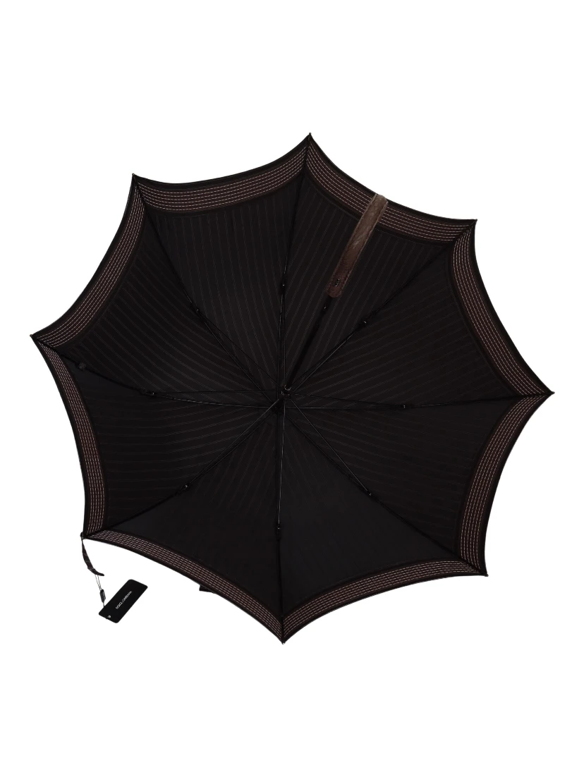 Brown Striped Leather Handle Collapsible Sartoria Umbrella