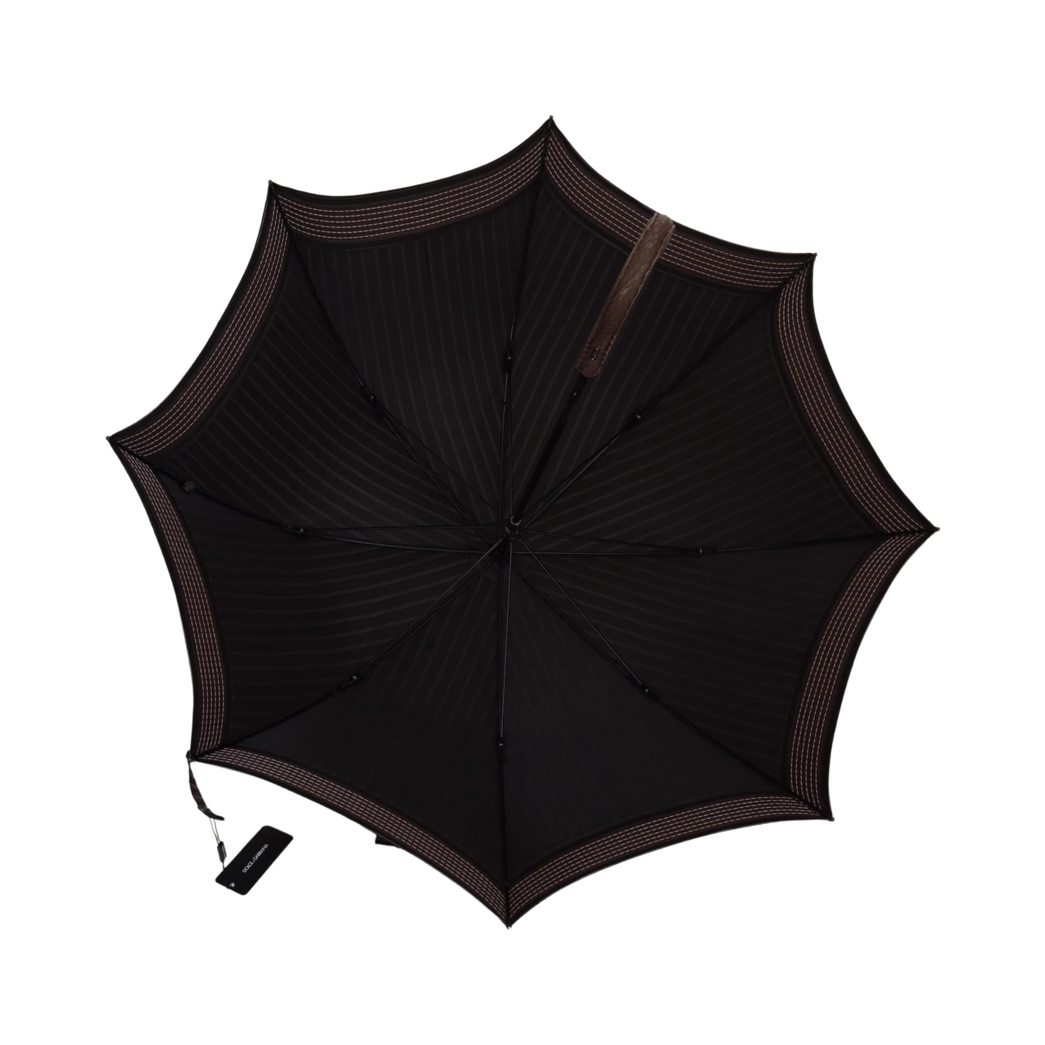 Brown Striped Leather Handle Collapsible Sartoria Umbrella