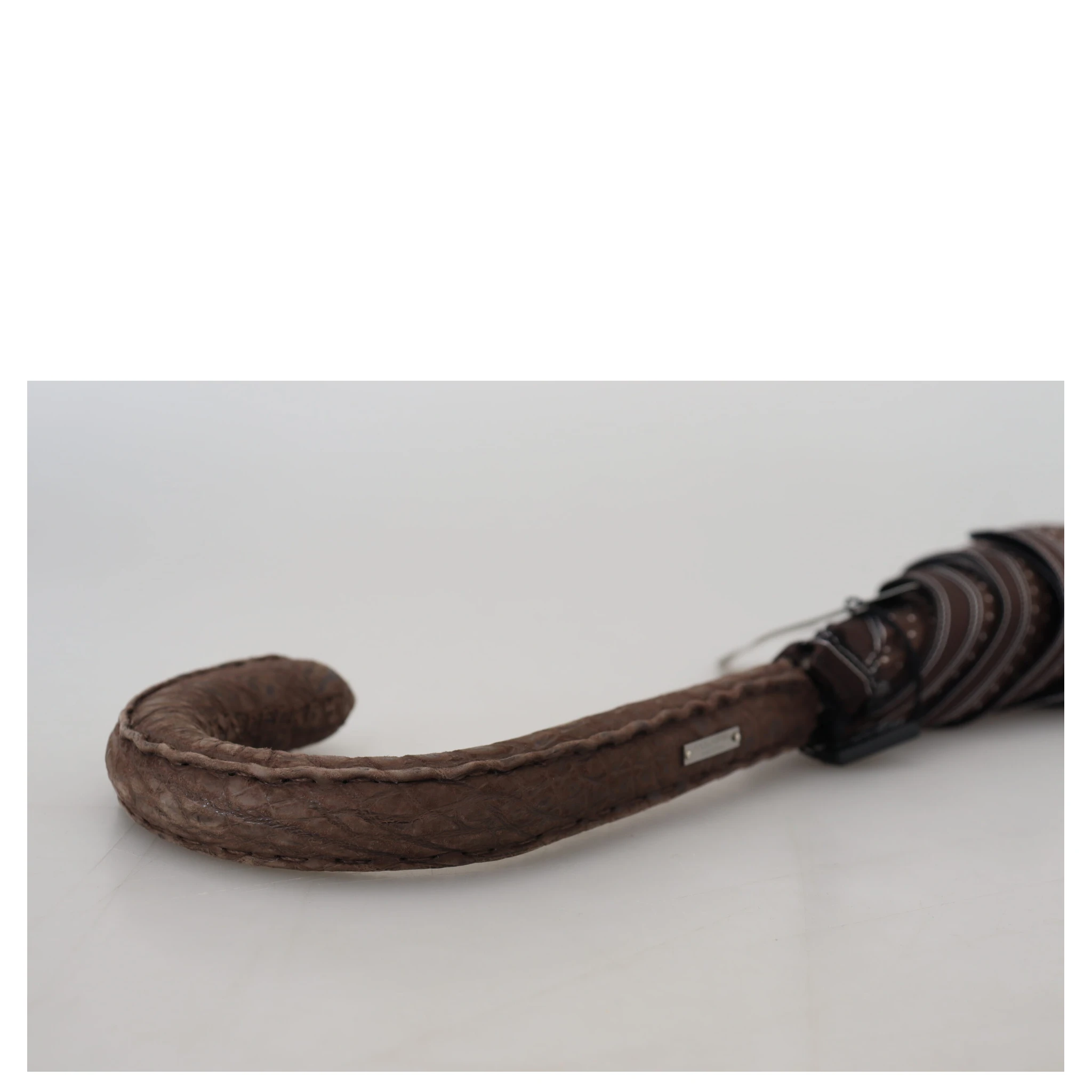 Brown Striped Leather Handle Collapsible Sartoria Umbrella