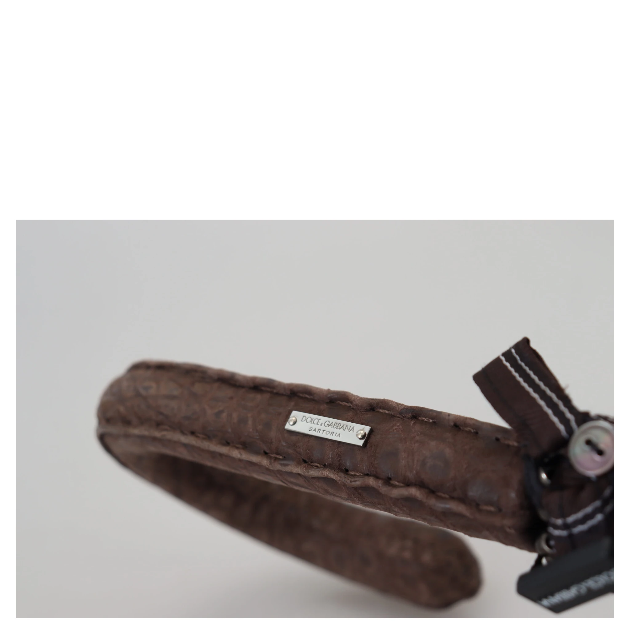 Brown Striped Leather Handle Collapsible Sartoria Umbrella