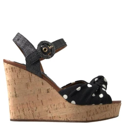 Black  Wedges Polka Dotted Ankle Strap Shoes Sandals