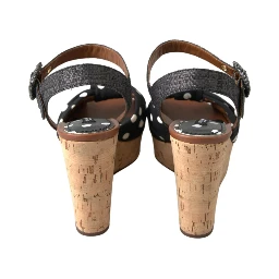 Black  Wedges Polka Dotted Ankle Strap Shoes Sandals