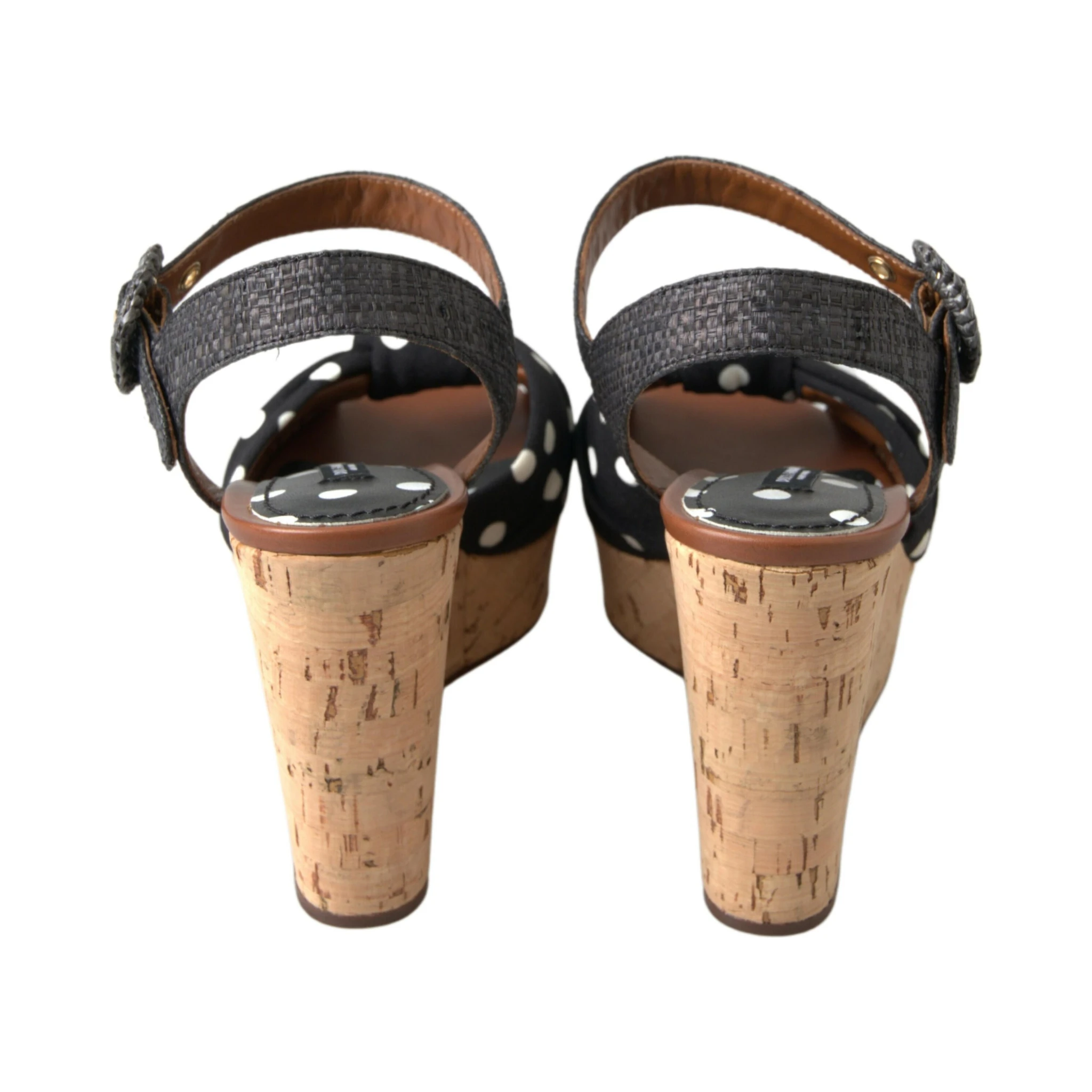 Black Wedges Polka Dotted Ankle Strap Shoes Sandals