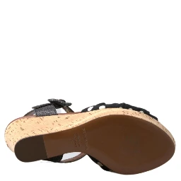 Black  Wedges Polka Dotted Ankle Strap Shoes Sandals